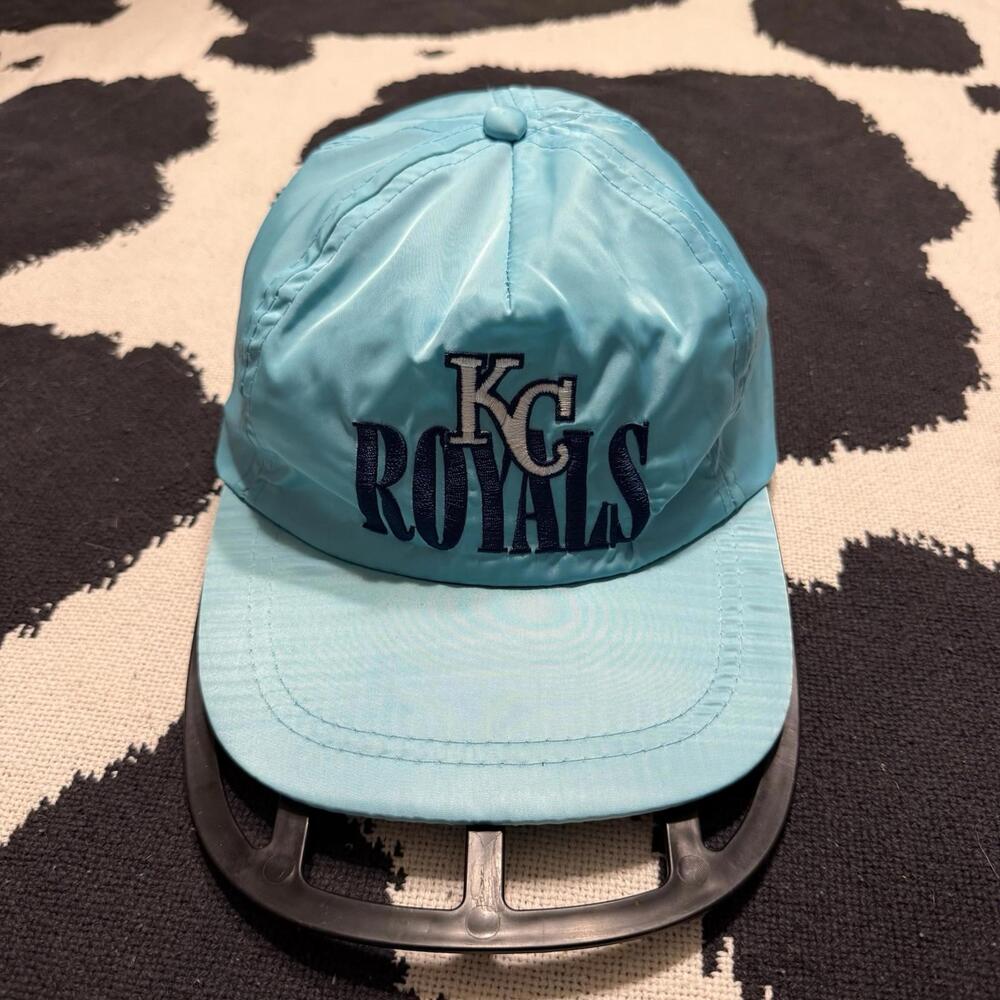 Vintage 80s RARE Satin Blue Kansas‎ City Royals SnapBack Baseball Hat OSFA
